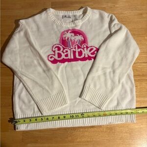 Barbie Women's Cream Sweater with Pink Logo